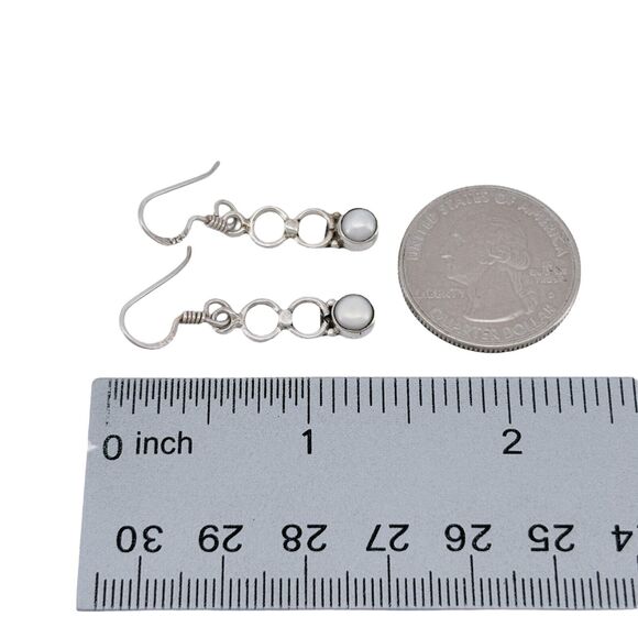 White Pearl Accent Dangle Earrings | Vintage Sterling Silver 925 - Picture 5 of 6